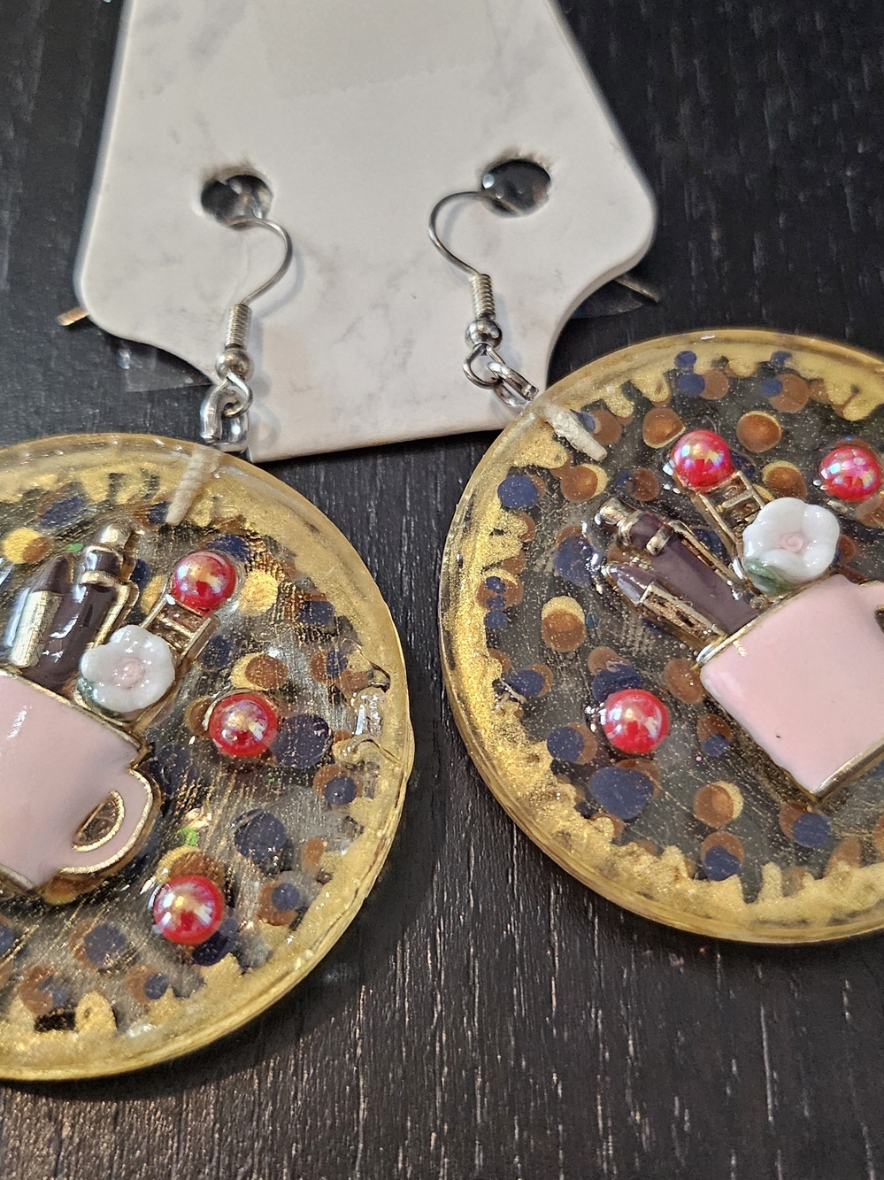 Handcrafted Pink Teacup Disc Drop Earrings - Women Jewelry